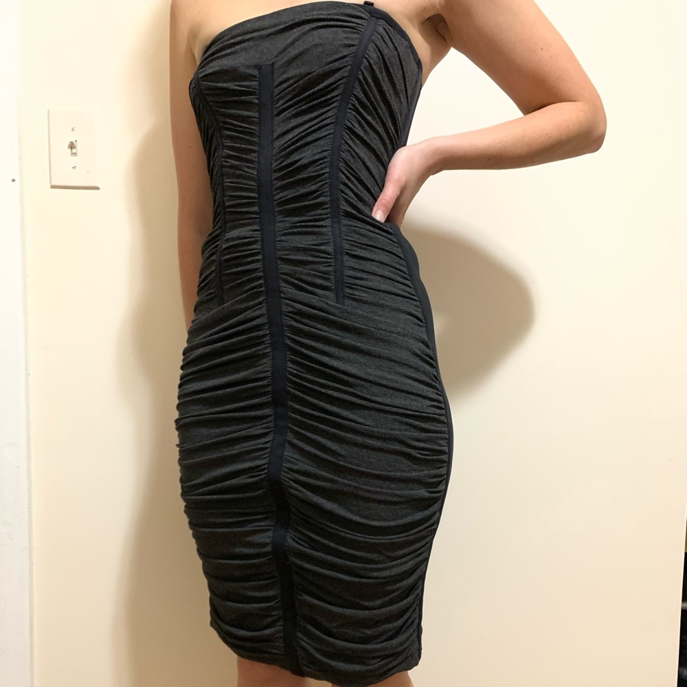Dolce & Gabbana Black and Gray Ruched Corset Dress